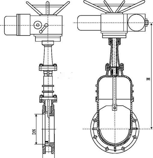 電動(dòng)帶蓋零泄漏暗桿刀型閘閥結(jié)構(gòu)尺寸 電動(dòng)帶蓋零泄漏暗桿刀型閘閥結(jié)構(gòu)尺寸